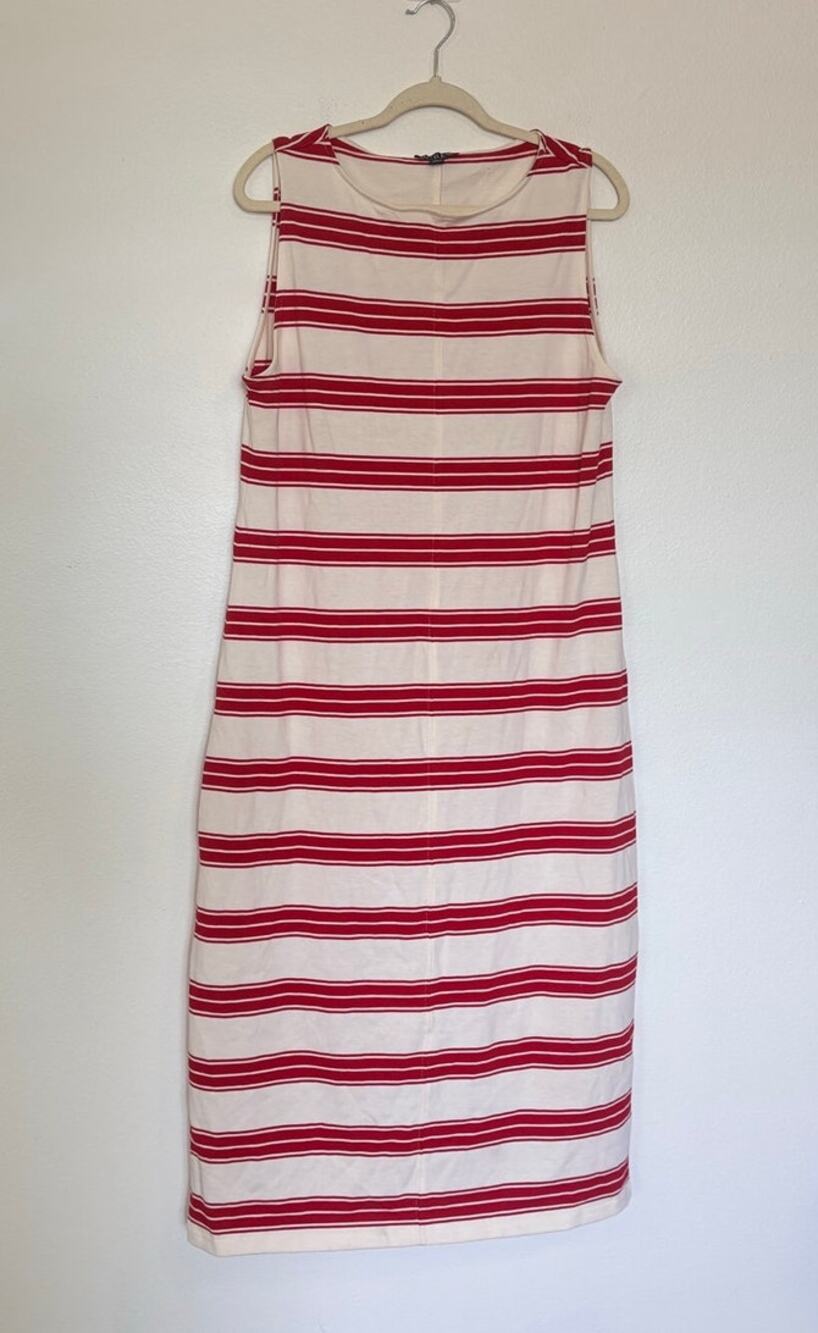 J. Crew Striped Red White Nautical Style Preppy Midi Dress Large